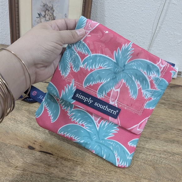 Simply Southern Handbags - NWOT!! Simply Southern Pink and Teal Palm Print Pouch